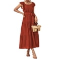 thumbnail image 1 of Hanerdun Women Ruffle Dresses Female Solid Color A-Line Midi Dress Red XL, 1 of 6