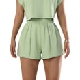 thumbnail image 1 of Hanerdun Women Running Shorts Double Layers Athletic Bottom Female Yoga Pant Green L, 1 of 5