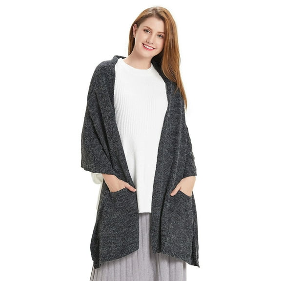 Hanerdun Women Shawl Wraps Pashmina Warm Scarf with Pockets Adult Winter Soft Solid Open Front Scarves