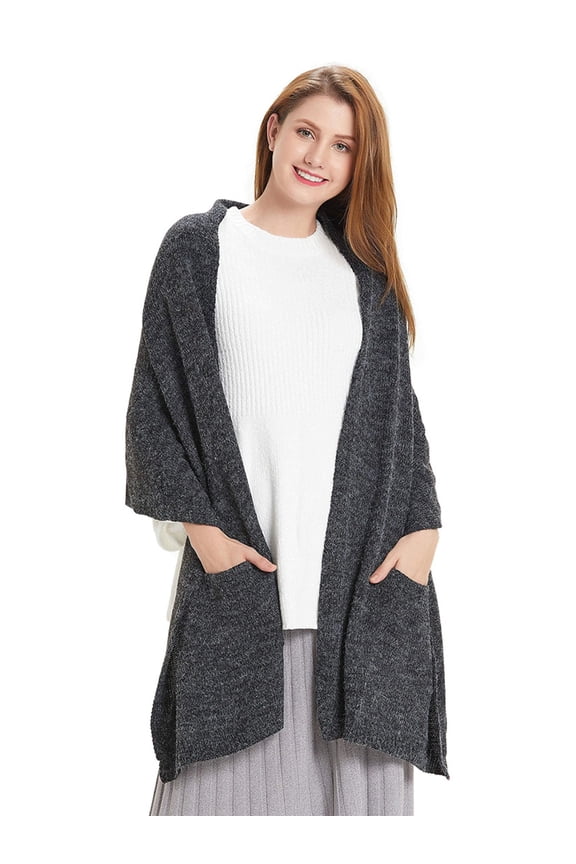Women Shawl Wraps Pashmina Warm Scarf with Pockets Adult Winter Soft Solid Open Front Scarves