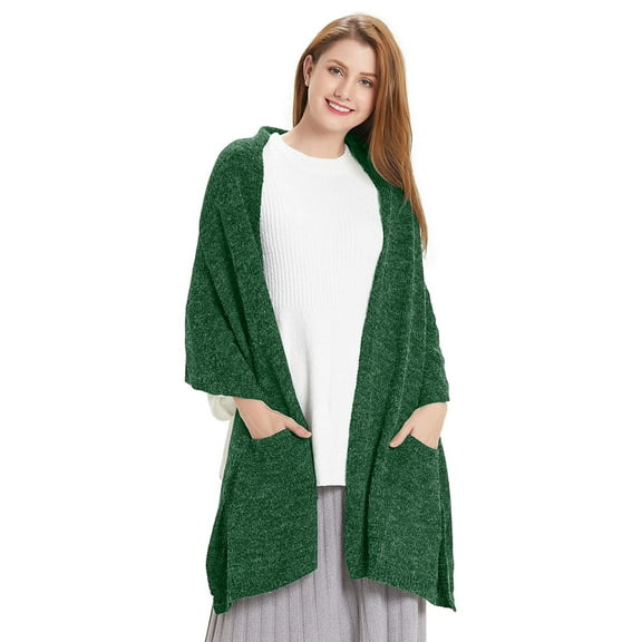 Hanerdun Women Shawl Wraps Pashmina Warm Scarf with Pockets Adult Winter Soft Solid Open Front Scarves