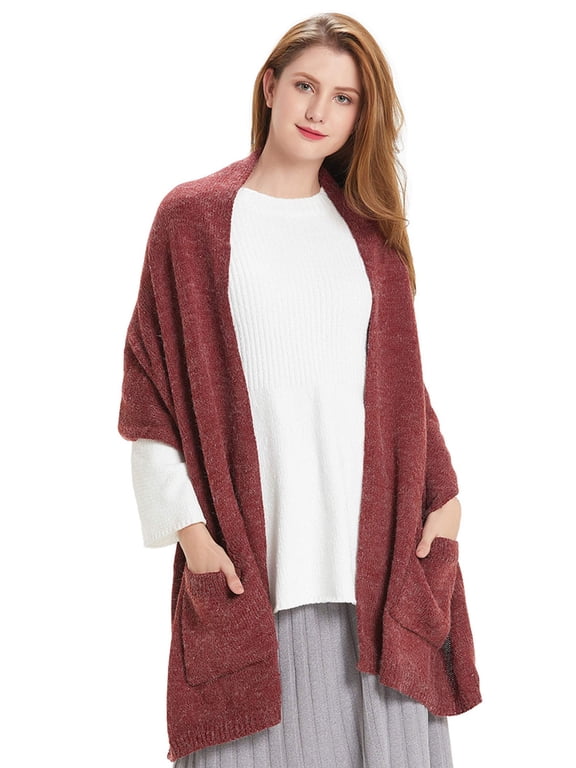Women Shawl Wraps Pashmina Warm Scarf with Pockets Adult Winter Soft Solid Open Front Scarves