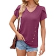 thumbnail image 1 of Hanerdun Women Shirt Tops Female Short Sleeve Casual Blouses Tees Red 2XL, 1 of 5