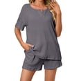 thumbnail image 1 of Hanerdun Women Short Sleeve Pajamas Loungewear Female Striped 2 PCS Nightwear Set Dark Gray S, 1 of 5
