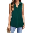 thumbnail image 1 of Hanerdun Women Sleeveless Shirt Female Solid V Neck Lapel Tank Tops Green M, 1 of 5