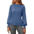 thumbnail image 1 of Hanerdun Women Solid Pullover Sweaters Female Casual Crew Neck Knitwear Blue XL, 1 of 5