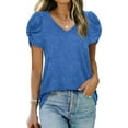 thumbnail image 1 of Hanerdun Women Solid Shirt Blouse Female V-Neck Short Sleeve Basic Tops Blue 2XL, 1 of 5