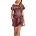 thumbnail image 1 of Hanerdun Women Striped Pajamas PJ Set Female Short Sleeve Top & Short Nightwear Sleepwear Red S, 1 of 4