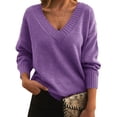 thumbnail image 1 of Hanerdun Women V-Neck Pullover Sweaters Female Loose Solid Knit Tops Purple S, 1 of 5