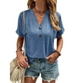 thumbnail image 1 of Hanerdun Women V-Neck T-Shirts Blouse Female Casual Short Sleeve Tops Blue S, 1 of 5