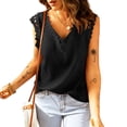 thumbnail image 1 of Hanerdun Women V Neck Tank Top Female Lace Sleeveless Shirt Vest Black S, 1 of 5