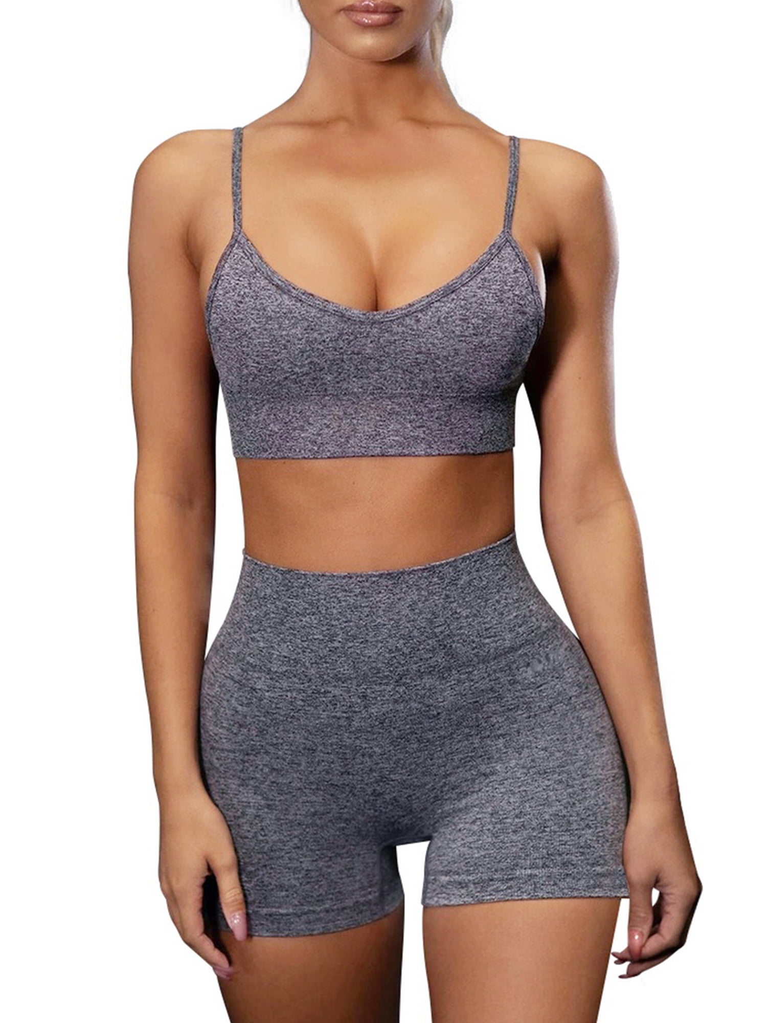 Workout Sets For Women Ribbed U Neck Sport Bra High Waist Running Booty Shorts Gym 2 Piece Yoga Sets
