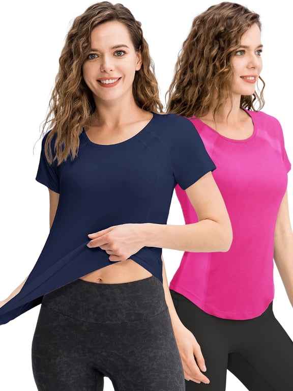 2 Pack Womens Short Sleeve Quick Dry Shirts Tops Workout Yoga Gym Running Activewear XL