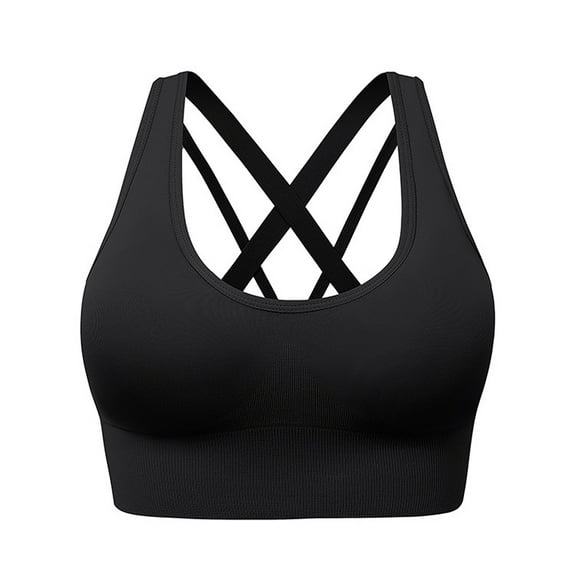 Hanerdun Women's Seamless Sports Bras Crossback Padded Yoga Running Workout Bra Black 2XL