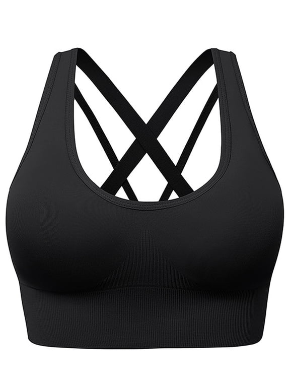 Womens Sports Bras Crossback Padded Seamless Yoga Running Workout Bra Activewear Black 2XL