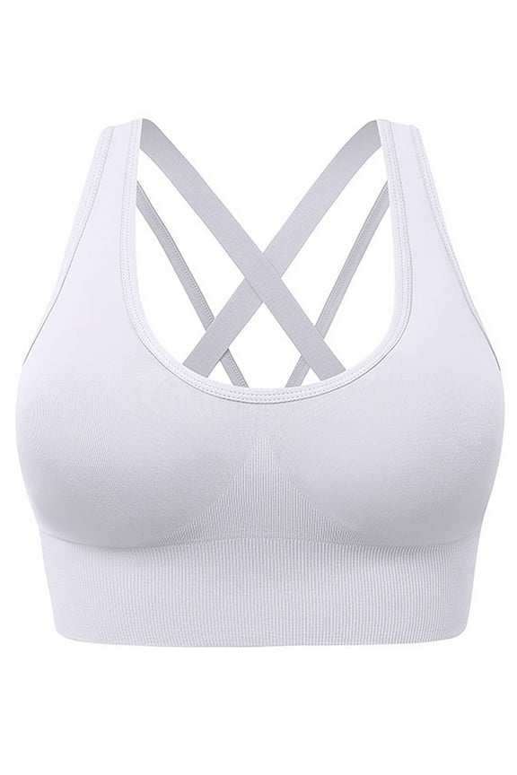 Womens Sports Bras Crossback Padded Seamless Yoga Running Workout Bra Activewear White 2XL