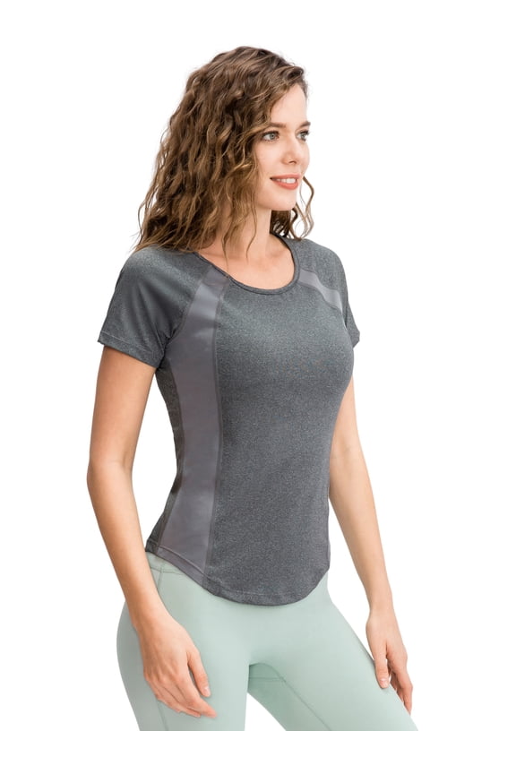Womens Athletic Workout Shirts Quick Dry Yoga Tops Short Sleeve Tees Gray 2XL