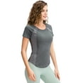 thumbnail image 1 of Hanerdun Womens Athletic Workout Shirts Quick Dry Yoga Tops Short Sleeve Tees Gray M, 1 of 6