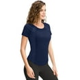 thumbnail image 1 of Hanerdun Womens Athletic Workout Shirts Quick Dry Yoga Tops Short Sleeve Tees Navy Blue 2XL, 1 of 6