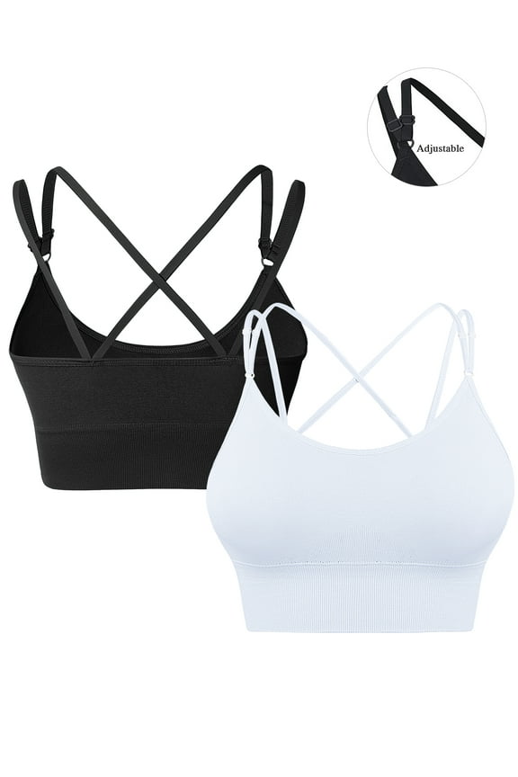 Womens 2PCS Cross Back Sport Bras Adjustable Padded Seamless Workout Fitness Yoga Bra XL