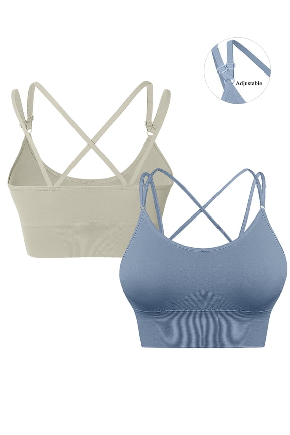 Womens 2PCS Cross Back Sport Bras Adjustable Padded Seamless Workout Fitness Yoga Bra XL