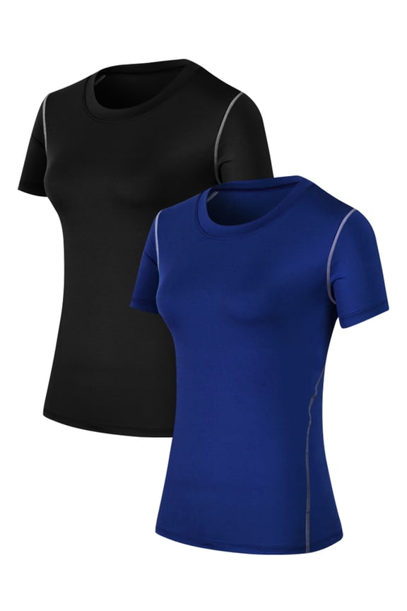 Athletic Shirts for Women Quick Dry Workout Yoga Tops Slim Fit Short Sleeve Activewear 2 Pack M