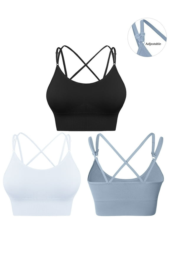 Womens 3PCS Crossback Sport Bras Adjustable Padded Seamless Workout Athletic Yoga Bra 2XL