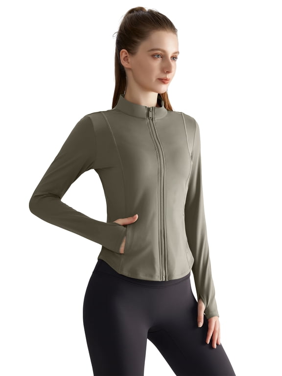 Womens Athletic Jacekts Zip Up Yoga Coat with 4 Pockets Workout Activewear Quick Dry XL