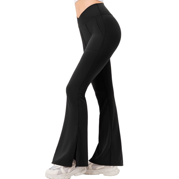 Hanerdun Womens Flare Yoga Pants Workout Leggings High Waist Slit Hem Bootcut Bottoms Activewear Black 2XL