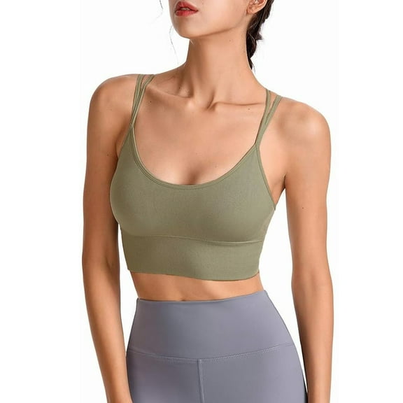 Hanerdun Sport Bras for Women Cross Back Padded Workout Yoga Daily Bra Green L
