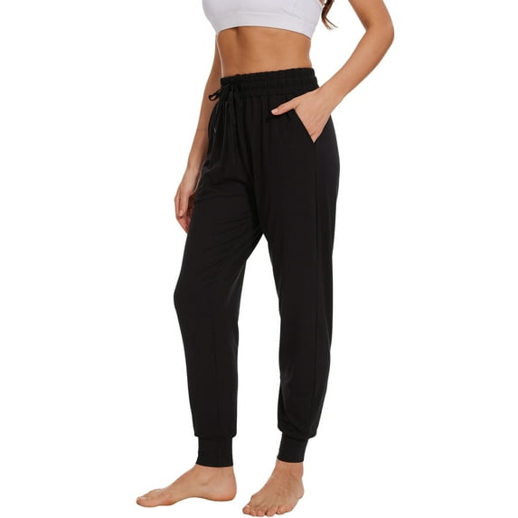 Hanerdun Womens Joggers Workout Ankle Pants Pocket Elastic Waist Athletic Running Bottoms Black M