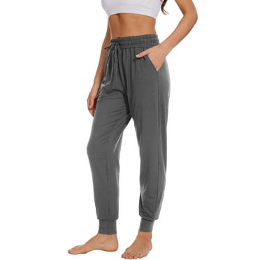 Hanerdun Womens Athletic Pants Ankle Pocket Elastic Waist Workout Running Bottoms Dark Gray L