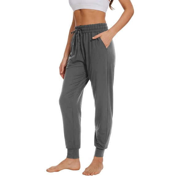Hanerdun Womens Athletic Pants Ankle Pocket Elastic Waist Workout Joggers Activewear Dark Gray L