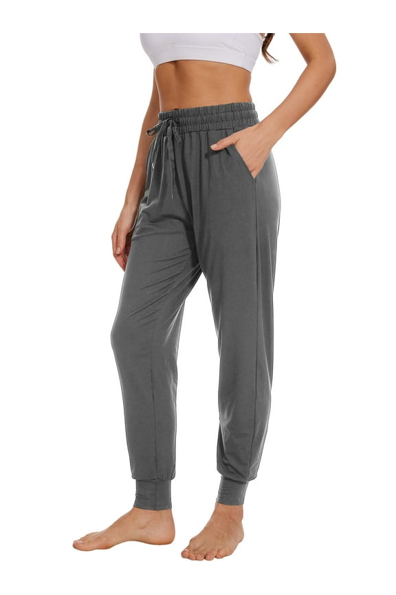 Womens Athletic Pants Ankle Pocket Elastic Waist Workout Joggers Activewear Dark Gray XL