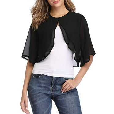 Hanerdun Womens Chiffon Cardigan 3/4 Sleeve Open Front Cropped Shrugs Sheer for Evening Dresses XL