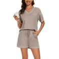 thumbnail image 1 of Hanerdun Women's Outfit Sets 2 Piece Set Casual Short Sleeve Top and Shorts Sweatsuit Light Brown M, 1 of 6