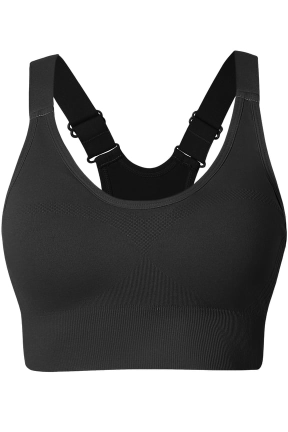 Womens Racerback Sports Bras Adjustable Padded Seamless Bra for Yoga Workout Gym Black 2XL