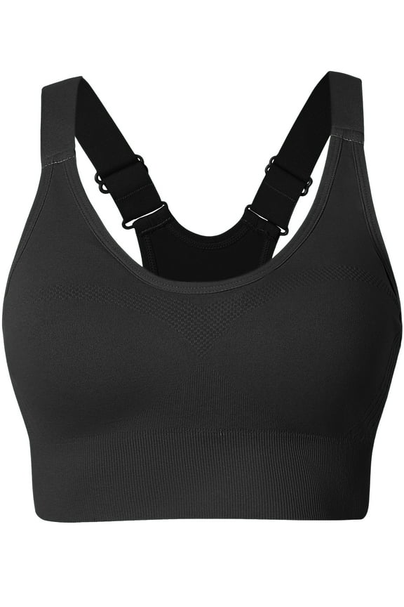 Womens Racerback Sports Bras Adjustable Padded Seamless Yoga Workout Gym Bra Black M