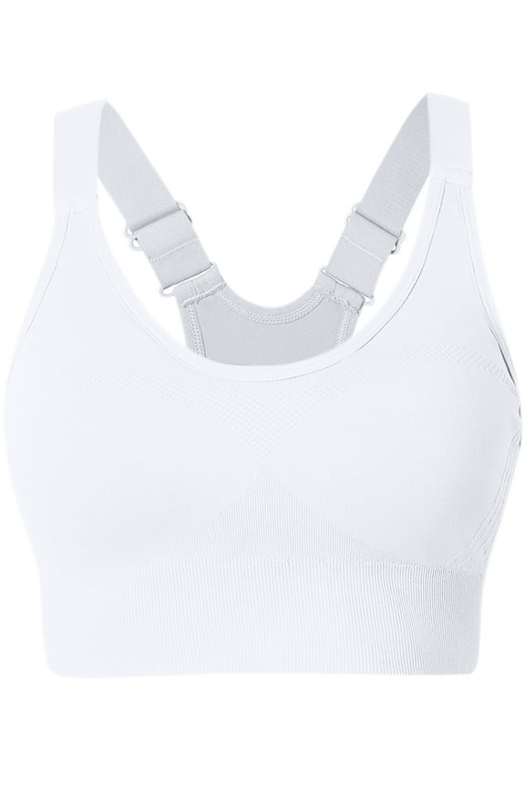 Womens Racerback Sports Bras Adjustable Padded Seamless Yoga Workout Gym Bra White 2XL