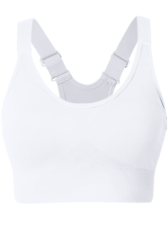 Womens Racerback Sports Bras Adjustable Padded Seamless Yoga Workout Gym Running White M