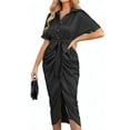thumbnail image 1 of Hanerdun Womens Satin Shirt Dress Ruched Party Wrap Dresses Short Sleeve V Neck Button Down Maxi, 1 of 9