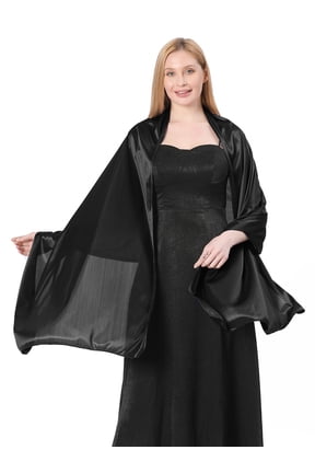 Womens Satin Shawl Wraps Wedding Party Scarf Soft Scarves for Bridal Evening Dresses Black