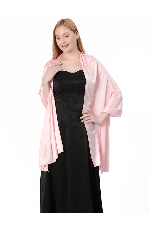 Womens Satin Shawl Wraps Wedding Party Scarf Soft Scarves for Bridal Evening Dresses Pink