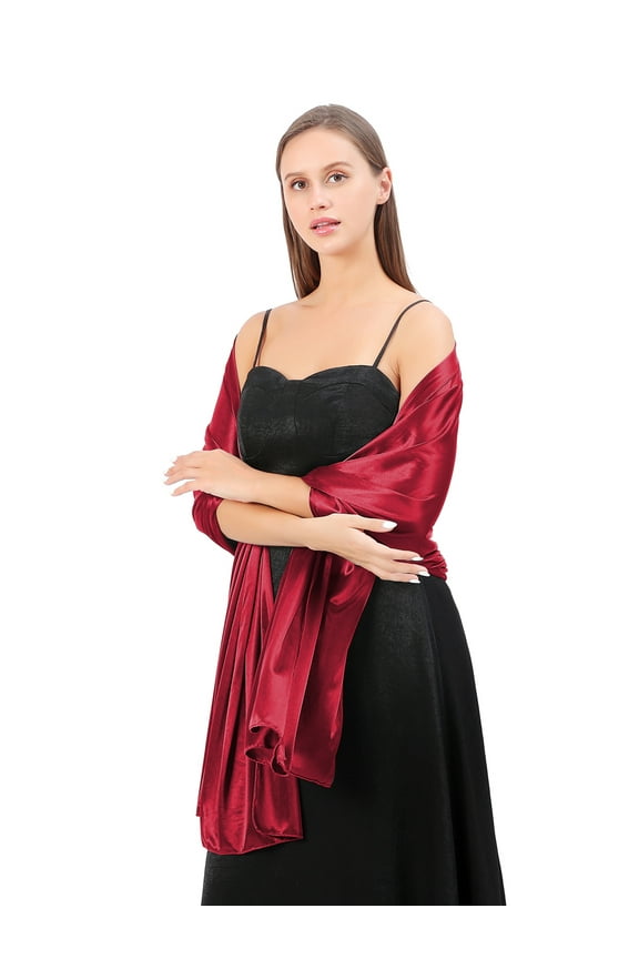 Womens Satin Shawl Wraps Wedding Party Scarf Soft Scarves for Bridal Evening Dresses Red