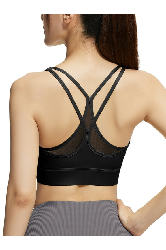 Womens Sports Bras Crossback Padded Supportive for Athletic Workout Yoga Running Black S
