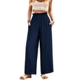 thumbnail image 1 of Hanerdun Womens Wide Leg Pants High Waist Trousers Casual Bottoms Navy Blue M, 1 of 5