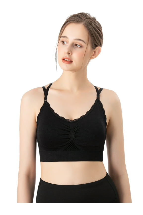 Womens Wirefree Everyday Bras Crossback Padded Full Coverage Soft Bra Black M