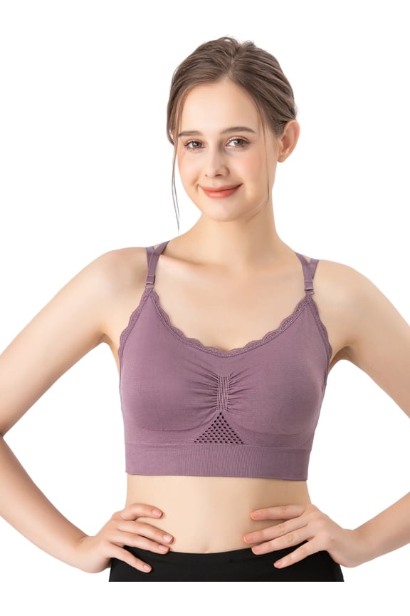 Womens Wirefree Everyday Bras Crossback Padded Full Coverage Soft Bra Purple XL