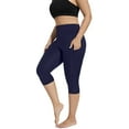 thumbnail image 1 of Hanerdun Womens Yoga Pants High Waist Pocket Capri Workout Leggings Running Bottom Activewear Navy Blue XL, 1 of 6