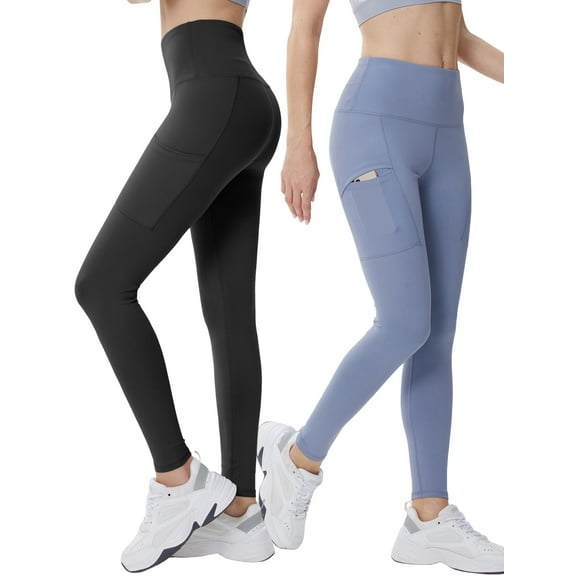 Hanerdun Womens Yoga Leggings with Pockets Ankle High Waist Workout Pants Bottoms Black/Blue S